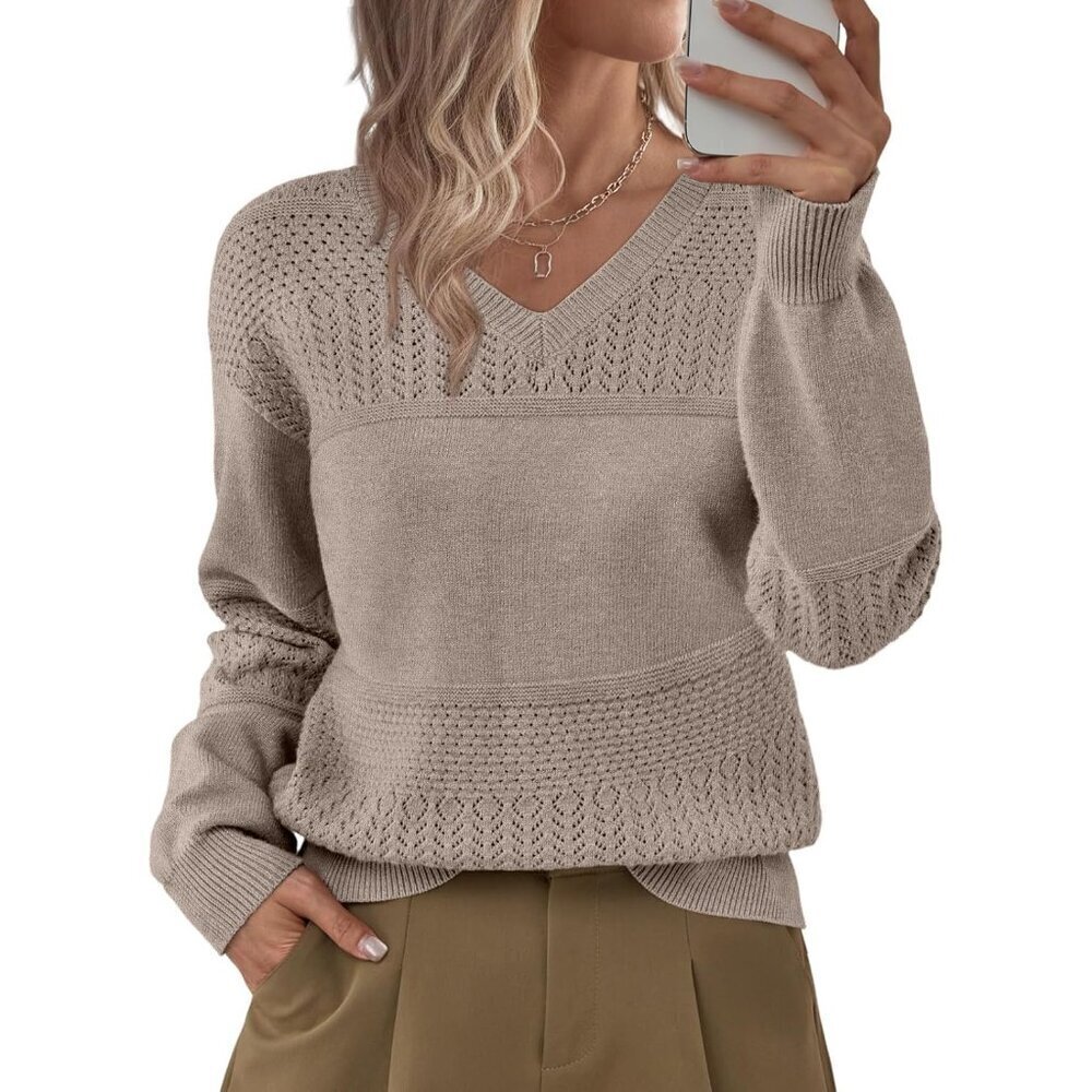 Women's V Neck Sweater Casual Pullover Breathable Viscose Blend Small